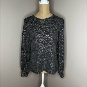 John Paul Richards Women Large Black Long Sleeve Blouse Sweatshirt Gold Sparkle